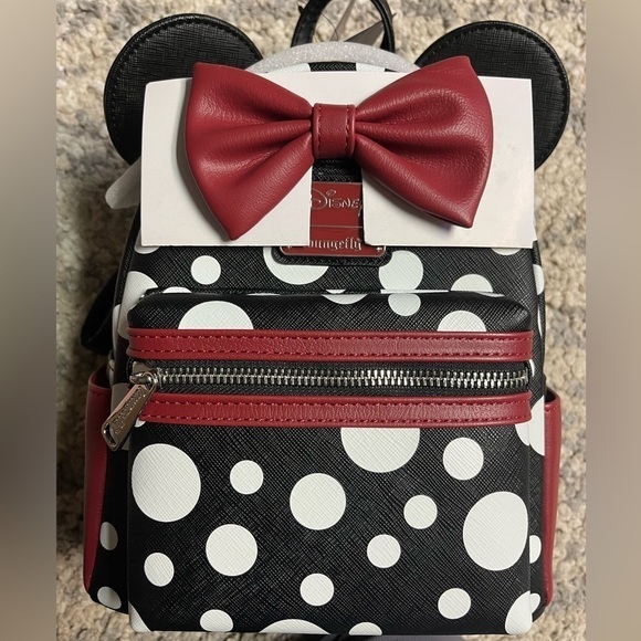 NWT Loungefly Black and White Polk A Dot Minnie Mouse Bag - Picture 4 of 6